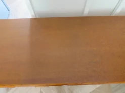 Vintage-Bureau cannage rotin bois-grand plateau-5 tiroirs-Années 60/70