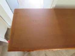 Vintage-Bureau cannage rotin bois-grand plateau-5 tiroirs-Années 60/70