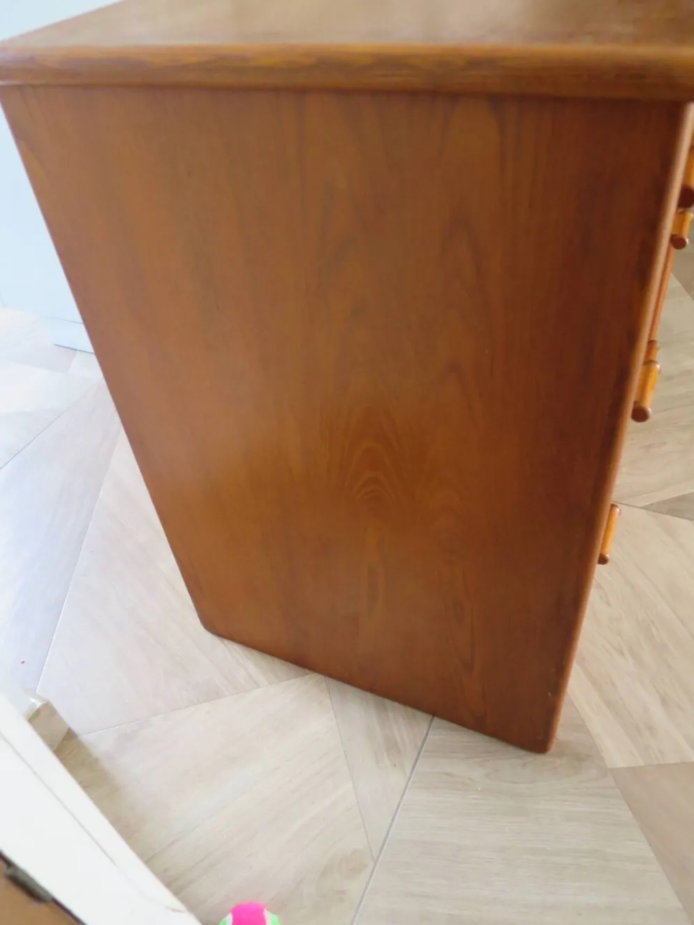 Vintage-Bureau cannage rotin bois-grand plateau-5 tiroirs-Années 60/70