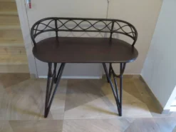 Vintage bureau d'enfant console bambou rotin bois courbé style Thonet années 80 acajou fonçé