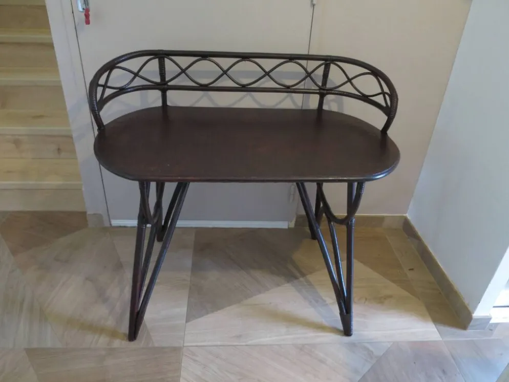 Vintage bureau d'enfant console bambou rotin bois courbé style Thonet années 80 acajou fonçé