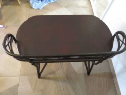 Vintage bureau d'enfant console bambou rotin bois courbé style Thonet années 80 acajou fonçé