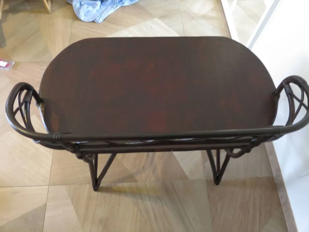 Vintage bureau d'enfant console bambou rotin bois courbé style Thonet années 80 acajou fonçé