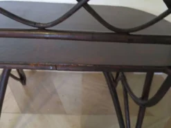 Vintage bureau d'enfant console bambou rotin bois courbé style Thonet années 80 acajou fonçé