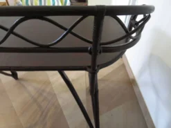 Vintage bureau d'enfant console bambou rotin bois courbé style Thonet années 80 acajou fonçé