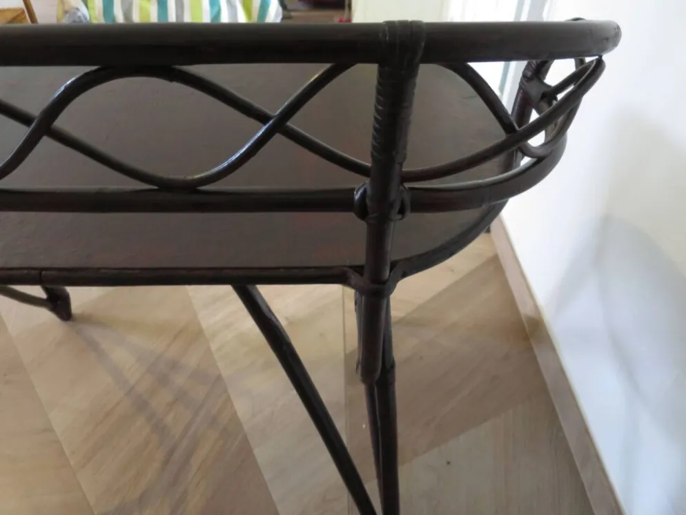 Vintage bureau d'enfant console bambou rotin bois courbé style Thonet années 80 acajou fonçé