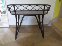 Vintage bureau d'enfant console bambou rotin bois courbé style Thonet années 80 acajou fonçé