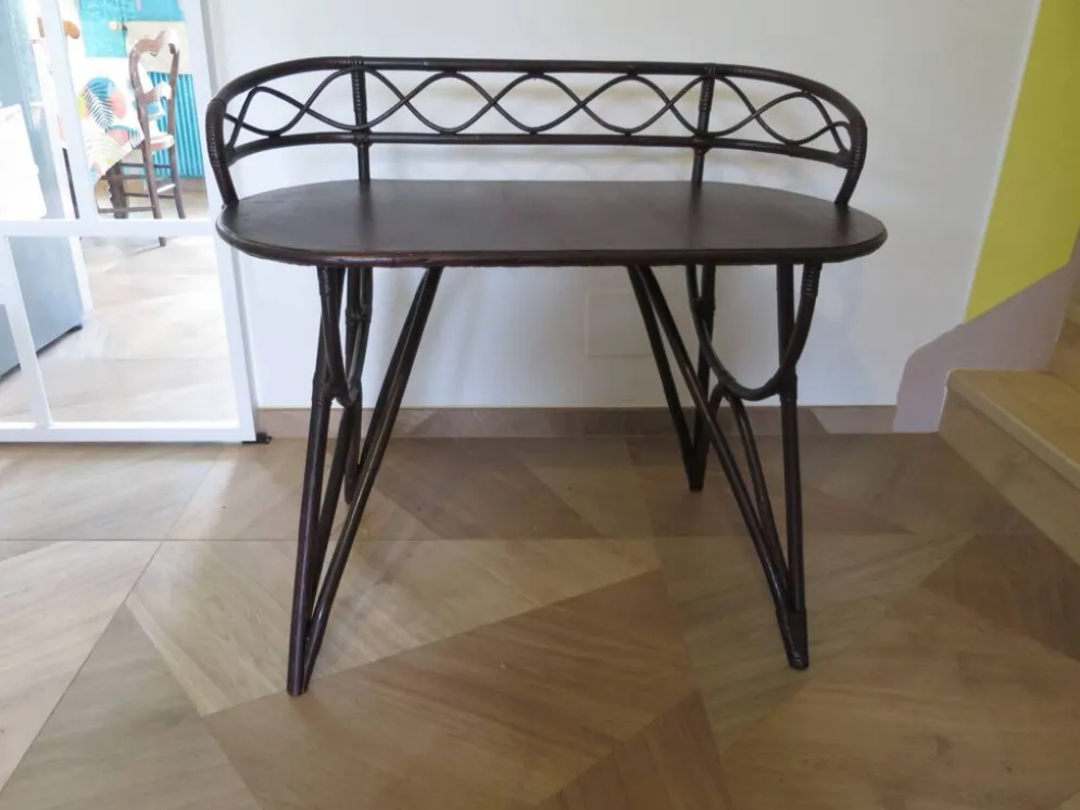 Vintage bureau d'enfant console bambou rotin bois courbé style Thonet années 80 acajou fonçé