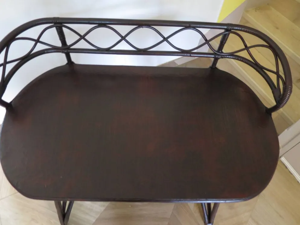 Vintage bureau d'enfant console bambou rotin bois courbé style Thonet années 80 acajou fonçé