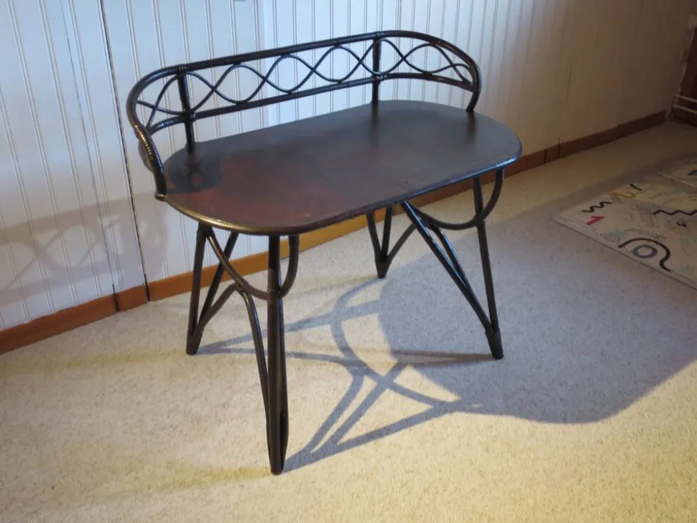 Vintage bureau d'enfant console bambou rotin bois courbé style Thonet années 80 acajou fonçé