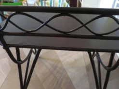 Vintage bureau d'enfant console bambou rotin bois courbé style Thonet années 80 acajou fonçé