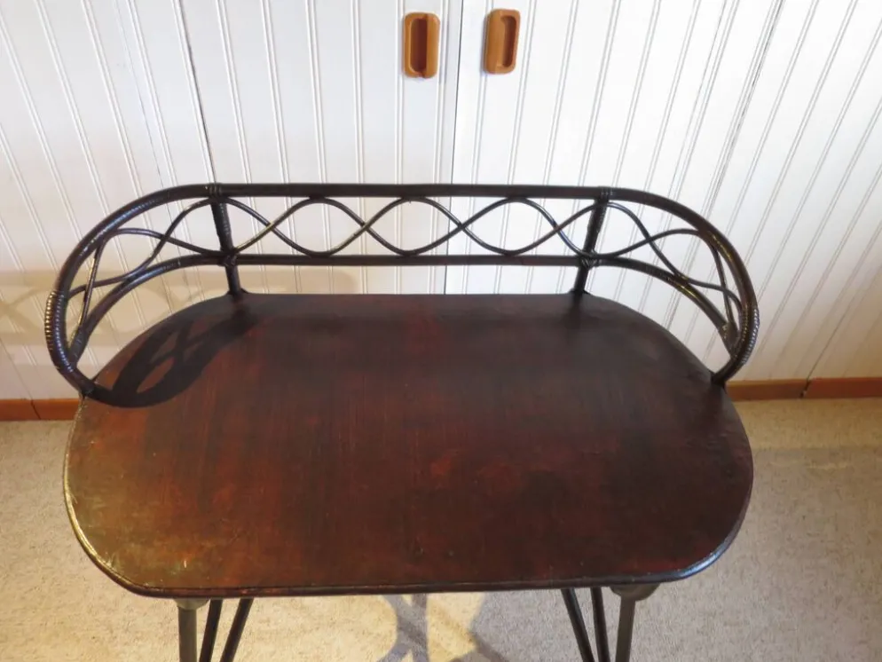 Vintage bureau d'enfant console bambou rotin bois courbé style Thonet années 80 acajou fonçé