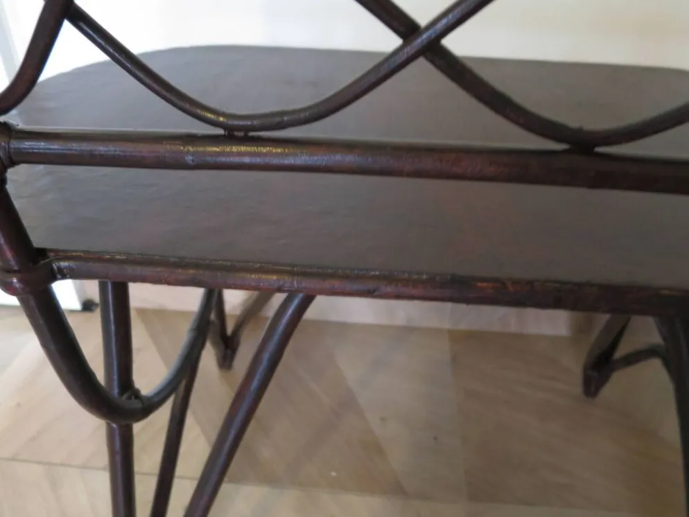 Vintage bureau d'enfant console bambou rotin bois courbé style Thonet années 80 acajou fonçé