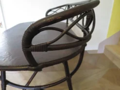 Vintage bureau d'enfant console bambou rotin bois courbé style Thonet années 80 acajou fonçé