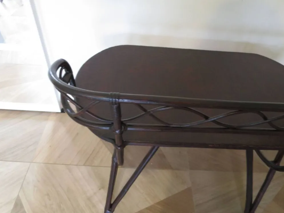 Vintage bureau d'enfant console bambou rotin bois courbé style Thonet années 80 acajou fonçé