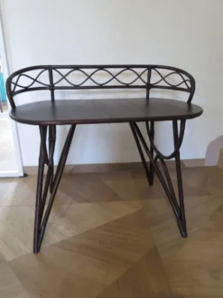 Vintage bureau d'enfant console bambou rotin bois courbé style Thonet années 80 acajou fonçé