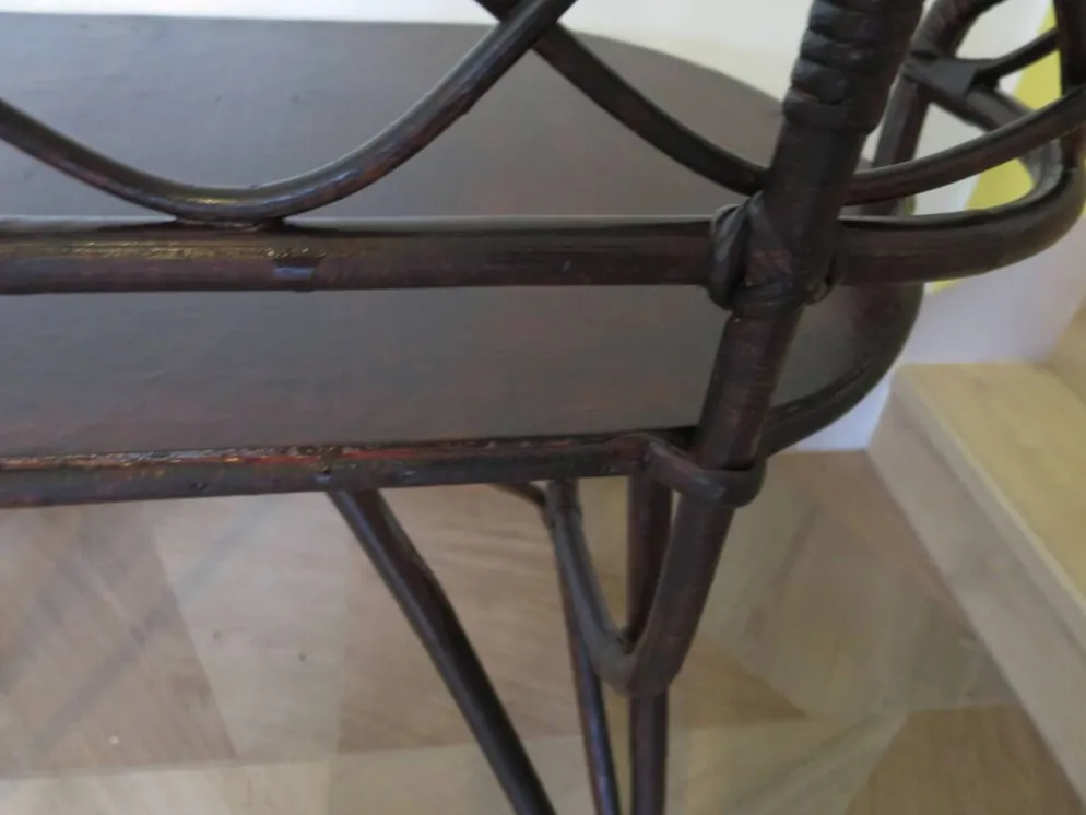 Vintage bureau d'enfant console bambou rotin bois courbé style Thonet années 80 acajou fonçé