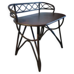 Vintage bureau d'enfant console bambou rotin bois courbé style Thonet années 80 acajou fonçé