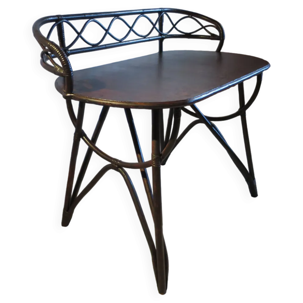 Vintage bureau d'enfant console bambou rotin bois courbé style Thonet années 80 acajou fonçé