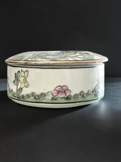 Vintage Chinese Porcelain Trinket Box H.F.P. Macau Famille Rose 1970s