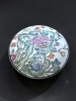 Vintage Chinese Porcelain Trinket Box H.F.P. Macau Famille Rose 1970s
