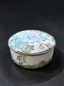 Vintage Chinese Porcelain Trinket Box H.F.P. Macau Famille Rose 1970s