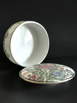 Vintage Chinese Porcelain Trinket Box H.F.P. Macau Famille Rose 1970s