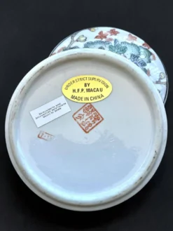 Vintage Chinese Porcelain Trinket Box H.F.P. Macau Famille Rose 1970s