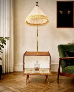 Vintage East German Cocktail Bar Cabinet & Floor Lamp