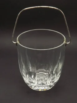 Vintage French Heavy Cut Glass Ice Bucket Silver Metal Carry Handle 4504