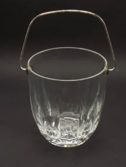 Vintage French Heavy Cut Glass Ice Bucket Silver Metal Carry Handle 4504