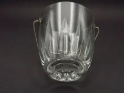 Vintage French Heavy Cut Glass Ice Bucket Silver Metal Carry Handle 4504