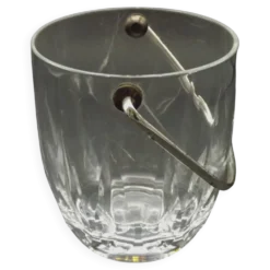 Vintage French Heavy Cut Glass Ice Bucket Silver Metal Carry Handle 4504