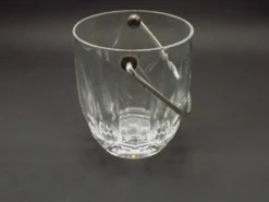Vintage French Heavy Cut Glass Ice Bucket Silver Metal Carry Handle 4504