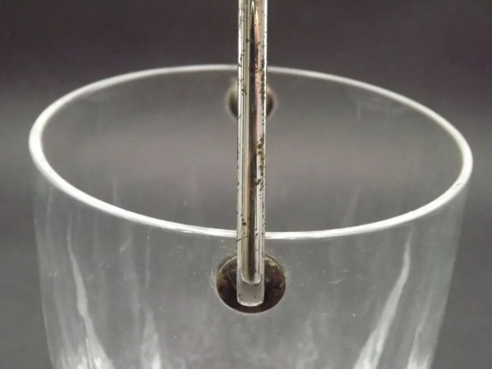 Vintage French Heavy Cut Glass Ice Bucket Silver Metal Carry Handle 4504