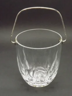 Vintage French Heavy Cut Glass Ice Bucket Silver Metal Carry Handle 4504