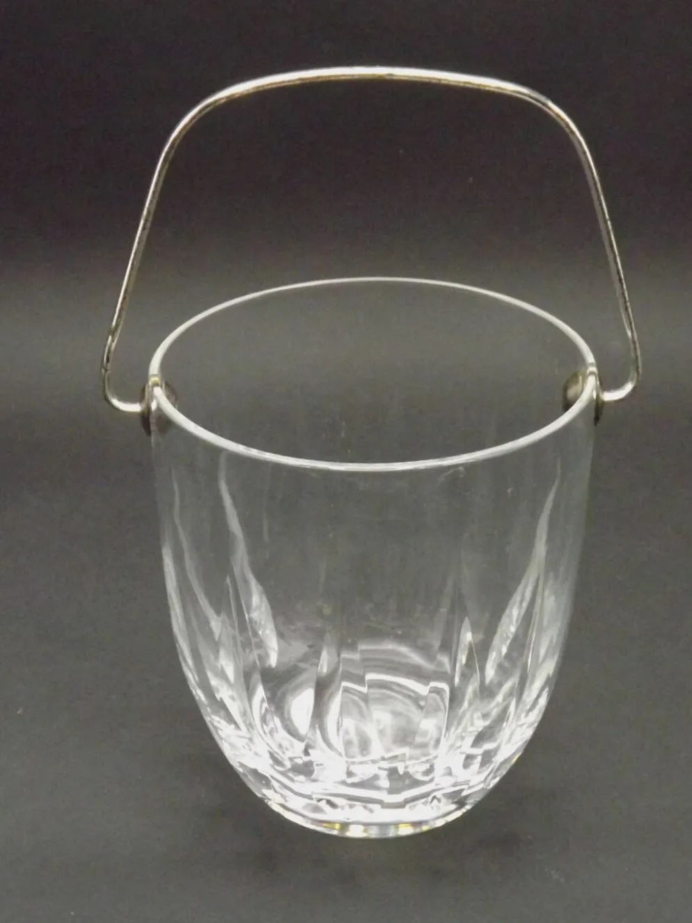 Vintage French Heavy Cut Glass Ice Bucket Silver Metal Carry Handle 4504
