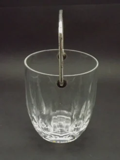 Vintage French Heavy Cut Glass Ice Bucket Silver Metal Carry Handle 4504