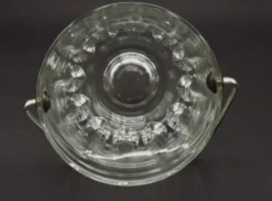 Vintage French Heavy Cut Glass Ice Bucket Silver Metal Carry Handle 4504
