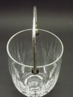 Vintage French Heavy Cut Glass Ice Bucket Silver Metal Carry Handle 4504