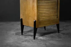 Vintage Industrial Danish Roller Shutter Brown Oak Cabinet with Drawers