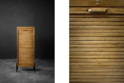 Vintage Industrial Danish Roller Shutter Brown Oak Cabinet with Drawers