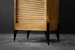 Vintage Industrial Danish Roller Shutter Brown Oak Cabinet with Drawers