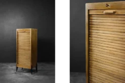 Vintage Industrial Danish Roller Shutter Brown Oak Cabinet with Drawers