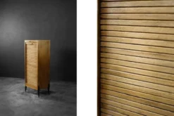 Vintage Industrial Danish Roller Shutter Brown Oak Cabinet with Drawers