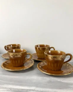 Vintage lot de 4 tasses et soucoupes avec défauts Lunéville Louis XV Honey