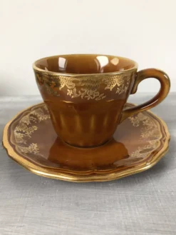 Vintage lot de 4 tasses et soucoupes avec défauts Lunéville Louis XV Honey