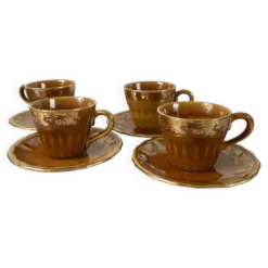 Vintage lot de 4 tasses et soucoupes avec défauts Lunéville Louis XV Honey
