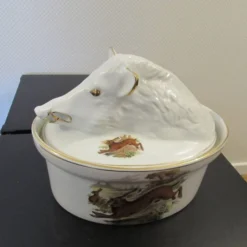 Vintage Plat à Terrine Sanglier Lapin porcelaine fabrication France