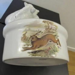 Vintage Plat à Terrine Sanglier Lapin porcelaine fabrication France